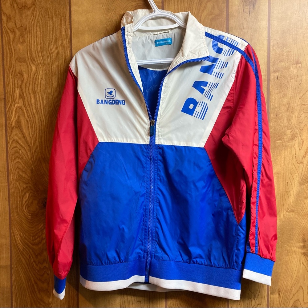 Vintage Curling Windbreaker Women’s S/P Bangdeng White Red & Blue Zip Up 90’s